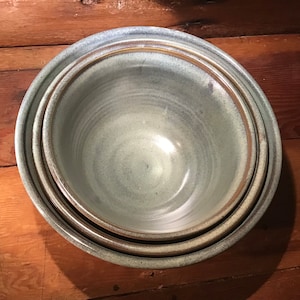 Set of 3 Nesting Bowls-Handmade Ceramic Mixing Set--hand thrown pottery bowl set—Slate Glaze--3 bowl set-mixing and serving bowls--