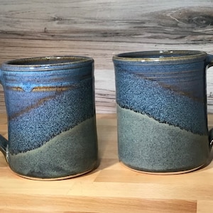 Set of 2 Large Handmade Ceramic Mugs--Slate/Twilight--Hand thrown Stoneware coffee/tea mug--14 oz. handmade pottery mugs--hot or cold drinks