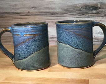 Set of 2 Large Handmade Ceramic Mugs--Hand thrown coffee mug-Slate/Twilight--Handmade pottery mugs--set of two 14-ounce mugs--Gift Idea