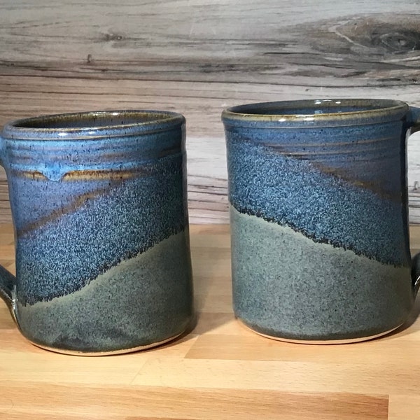 Set of 2 Large Handmade Ceramic Mugs--Hand thrown coffee mug-Slate/Twilight--Handmade pottery mugs--set of two 14-ounce mugs--