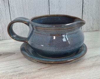 Gravy Boat and Drip Plate-- Handmade Ceramic Gravy Boat with spout and drip plate--Twilight-- Stoneware Pottery Gravy Dish--Serving Piece