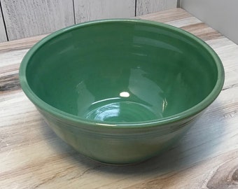 Handmade Pottery 9” Bowl--Ceramic mixing Bowl--cup serving bowl--Fern Green Glaze--Handmade Serving Bowl--Serving Piece