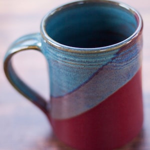 Large Handmade Pottery Mug--Raspberry/Twilight--handcrafted ceramic mug--hand thrown stoneware 14-ounce coffee/tea mug-hot or cold beverages