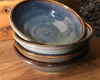 4 Handmade Pottery Soup/Salad Bowls--Twilight Blue--Hand Thrown Stoneware