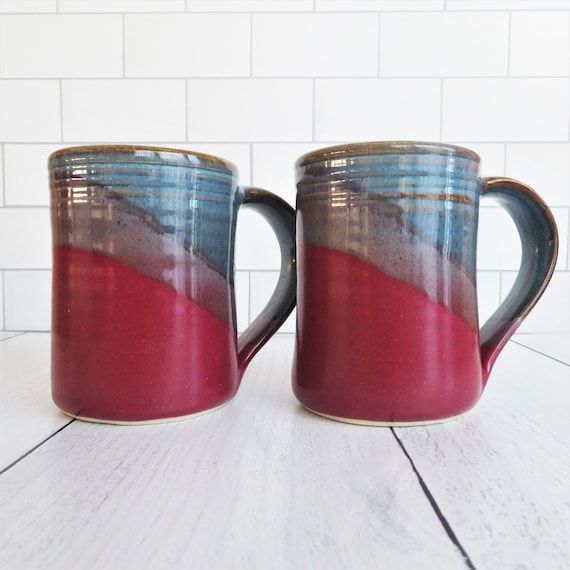 Set of 2 Handmade Pottery Mugs-raspberry Twilight--ceramic 14-ounce Mugs--2 Stoneware  Mugs - Etsy