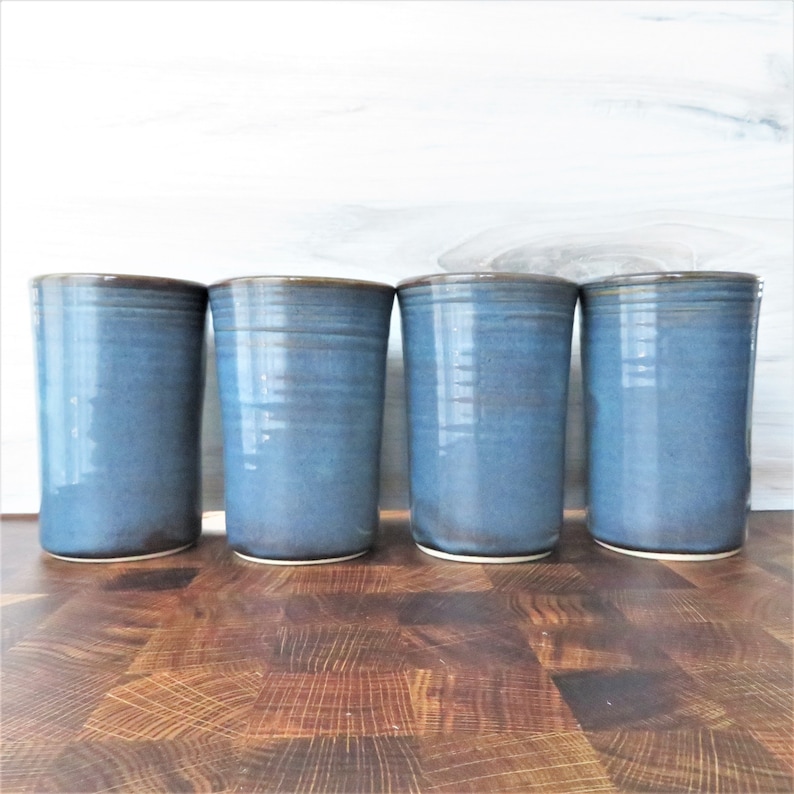 Large Handmade Stoneware pottery tumbler cups Ceramic Tumbler Cup Set of 4 Twilight Blue Ceramic Tumbler Drink Set