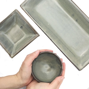 3-piece Sushi Set--Hand built Pottery Sushi Set--Choose Your Glaze--Ceramic rectangle tray, square dish, and dip bowl--stoneware sushi set