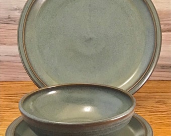 Handmade Pottery four 3-piece place settings--Slate--stoneware dinnerware set for four--dinner plate, salad plate, soup bowl-Ceramic Dishes