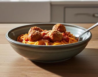 Handmade Stoneware Pasta Bowl--Slate Glaze--5-cup Ceramic Serving Bowl--wide Stoneware Bowl