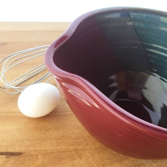 Large Mixing Bowl Set of 2, Plastic Mixing Bowls with Handles & Pour Spout  - Batter Bowl Set Red & White