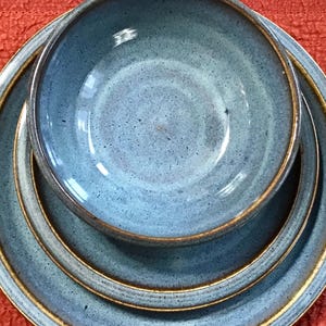 4 Three-piece place setting dinnerware set for 4-Twilight Blue--Handmade Pottery plates and bowls--ceramic dishware--handmade stoneware