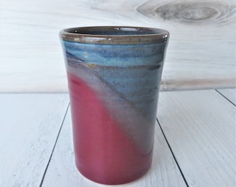 Handmade Ceramic Tumbler Cup --Twilight Blue/Raspberry--Ceramic Tumbler Cup -Handmade Stoneware pottery tumbler-16-ounce cup--