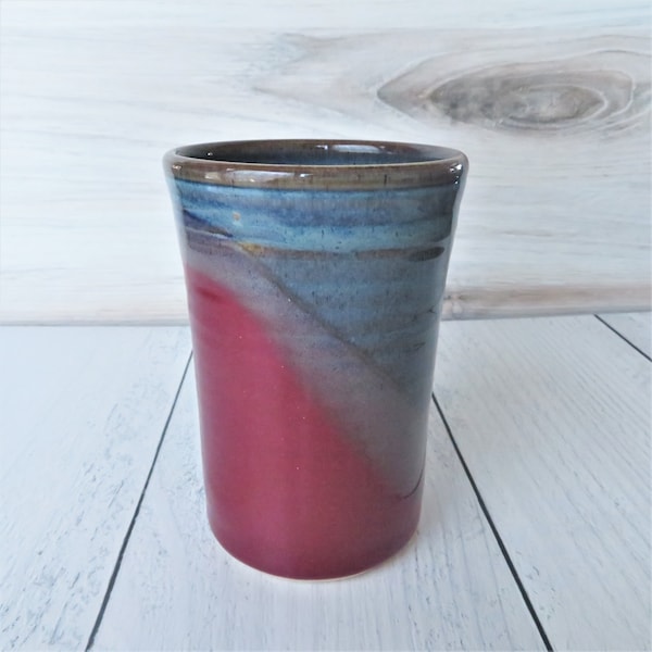 Handmade Ceramic Tumbler Cup --Twilight Blue/Raspberry--Ceramic Tumbler Cup -Handmade Stoneware pottery tumbler-16-ounce cup--