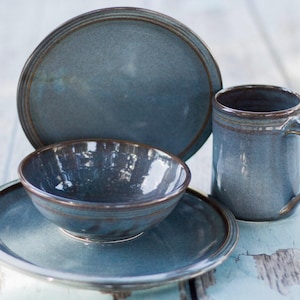 Handmade Pottery 4-piece Dinnerware place setting-choose your glaze-stoneware dinnerware--ceramic dinner plate, dessert plate, bowl, and mug