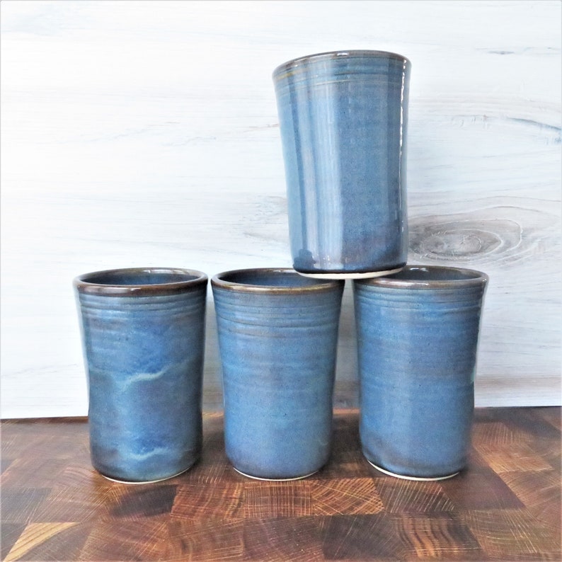 Large Handmade Stoneware pottery tumbler cups Ceramic Tumbler Cup Set of 4 Twilight Blue Ceramic Tumbler Drink Set