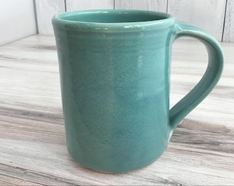 Handmade Pottery Large Coffee Mug--Aqua--Hand thrown Stoneware Mug--Ceramic 14 oz Mug