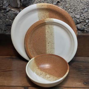 Single 3-piece place setting-handmade pottery dinnerware-dinner plate, salad plate, soup bowl--Ivory Nutmeg--ceramic dinnerware--stoneware
