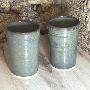 Set of 2 Handmade Pottery Tumblers--Slate Glaze--16 oz Stoneware Cups--2 Handcrafted Ceramic Tumblers