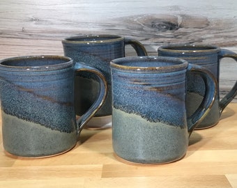 Handmade Pottery Mugs-Set of 4-Slate Twilight--14-ounce stoneware mugs--4 ceramic mugs