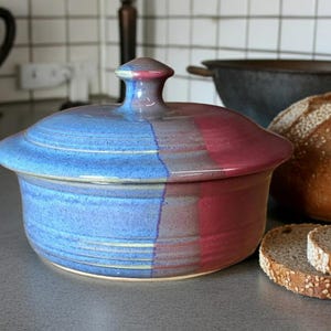 Handmade Pottery Butter Dish with Lid-Raspberry/Twilight-Handcrafted Ceramic-Stoneware lidded dish