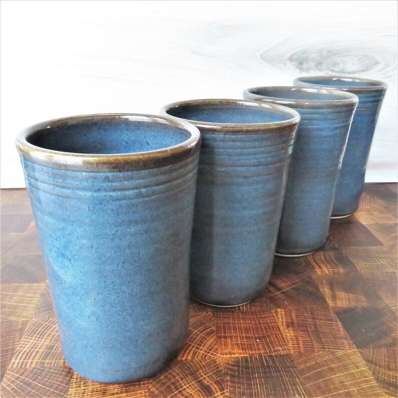 Large Handmade Stoneware pottery tumbler cups Ceramic Tumbler Cup Set of 4 Twilight Blue Ceramic Tumbler Drink Set
