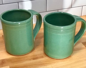 Set of 2 Large Handmade Ceramic Fern Green Mugs -- Handmade stoneware pottery mugs-coffee mug-hot or cold drinks-14+ ounce--