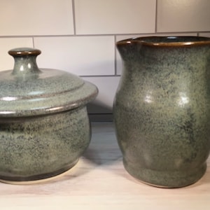 Handmade Pottery Sugar Bowl and Creamer Set--Slate Glaze--Ceramic Cream and Sugar Set--stoneware cream pitcher and lidded sugar bowl