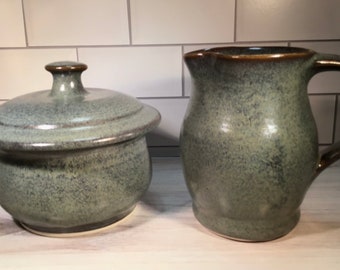 Sugar Bowl and Creamer Set--Slate Glaze--Handmade Pottery Cream and Sugar Set--Small cream pitcher and lidded sugar bowl--