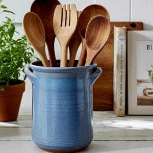 Handmade Pottery Spoon Jar-Twilight Blue- Stoneware Utensil Crock--Ceramic Handled Spoon Jar