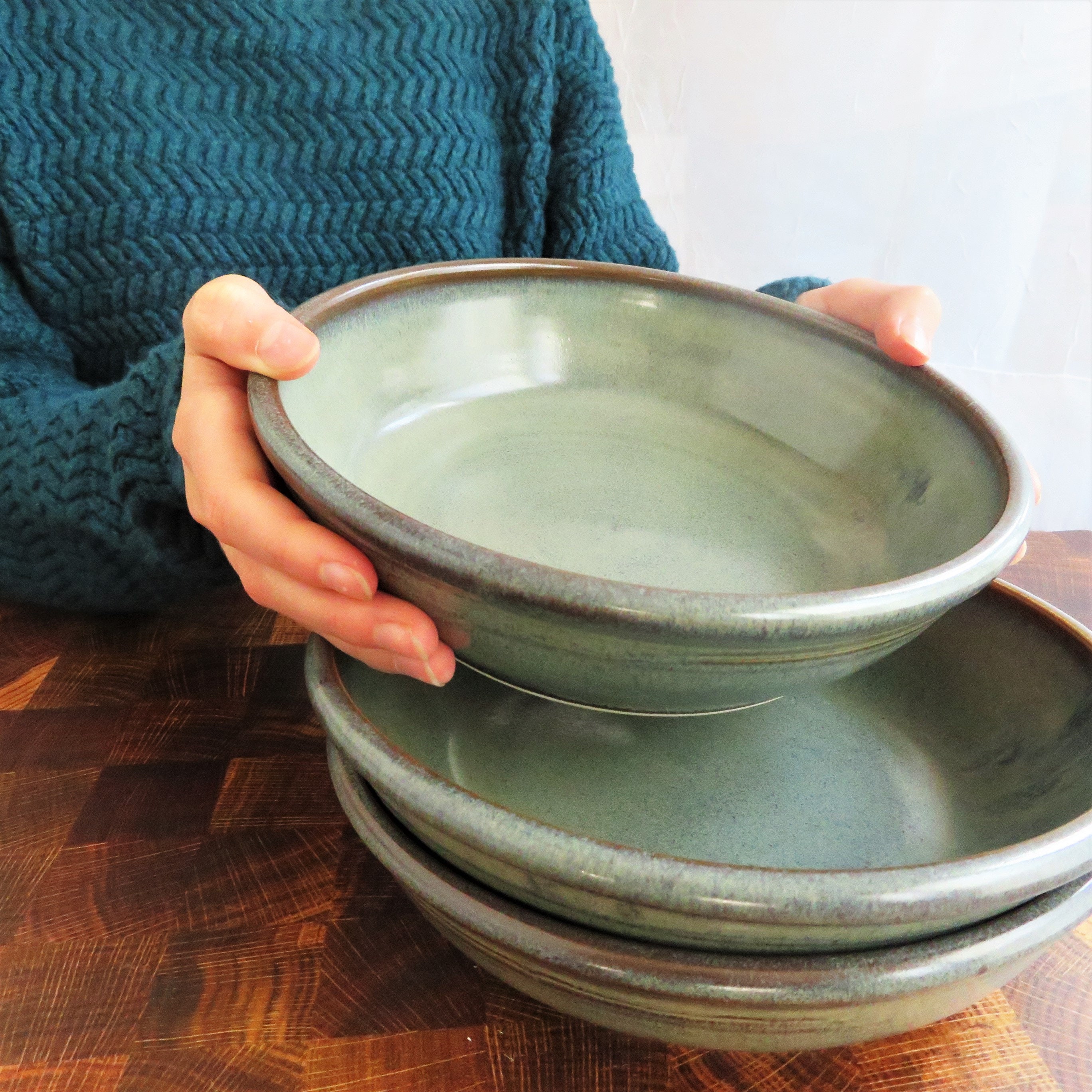 Pottery Pasta Bowl--Handmade Stoneware Pasta Bowl--Slate Glaze--Ceramic