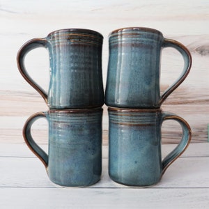 Set of Four Handmade Ceramic Mugs--Twilight Blue--Coffee/Tea mug--Hand thrown pottery mug--4 Large handmade 14-ounce stoneware mugs-