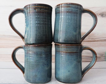 Set of Four Handmade Ceramic Mugs--Twilight Blue--Coffee/Tea mug--Hand thrown pottery mug--4 Large handmade 14-ounce stoneware mugs-