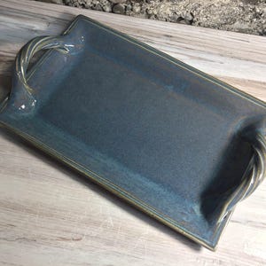 Handmade Pottery Handled Serving Tray--Twilight Glaze--8"x12" Ceramic Stoneware Rectangle Platter