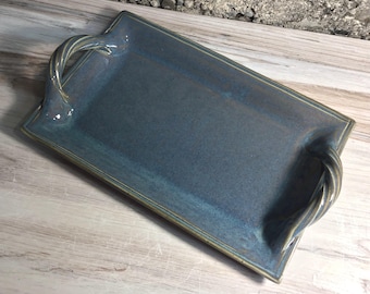 Handmade Pottery Handled Serving Tray--Twilight Glaze--8"x12" Ceramic Stoneware Rectangle Platter