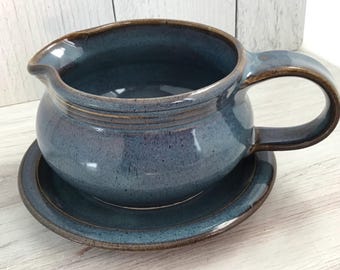 Handmade Pottery Gravy Boat and Drip Plate--Twilight--Handmade Ceramic Gravy Boat with spout and drip plate--stoneware-Serving Piece--