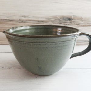 Handmade Pottery Mixing Bowl with Spout--Slate Glaze--6-Cup Stoneware Batter Bowl--Ceramic Handled Mixing Bowl