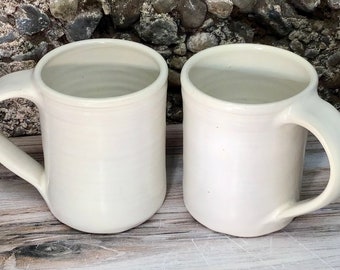Handmade Stoneware Mugs--Set of 2--Ivory--Handcrafted Ceramic Mugs--Pottery 14 oz mugs