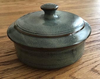 Handmade Pottery Butter Dish with lid-Slate--ceramic lidded butter dish-pottery butter dish-serving--round butter dish--half-pound capacity