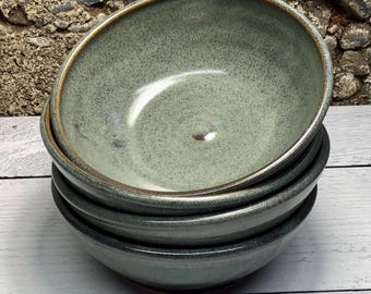 Handmade Pottery Soup Bowls--Set of 4--Slate Glaze--2-Cup Ceramic Bowls--Stoneware Set of Bowls