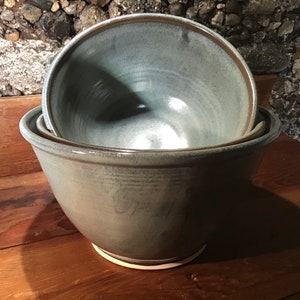 Set of 3 Nesting Bowls-Handmade Ceramic Mixing Set--hand thrown pottery bowl set—Slate Glaze--3 bowl serving and mixing set--kitchen bowls