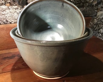 Set of 3 Nesting Bowls-Handmade Ceramic Mixing Set--hand thrown pottery bowl set—Slate Glaze--3 bowl serving and mixing set--kitchen bowls