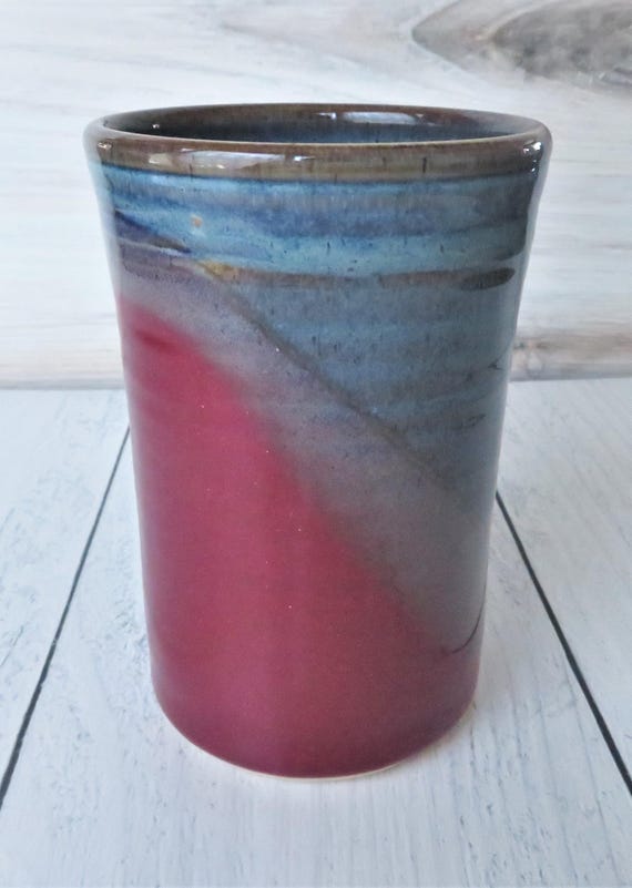 Handmade Ceramic Tumbler, Raspberry Twilight 16-ounce Pottery Cup
