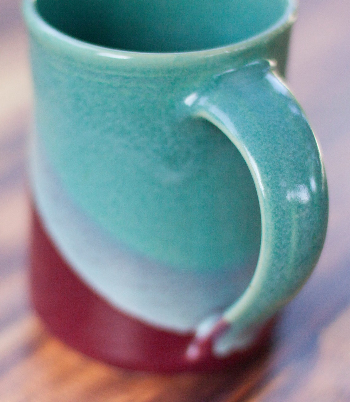 Large Handmade Ceramic Mugs Aqua and Raspberry 14 Oz Hand Etsy