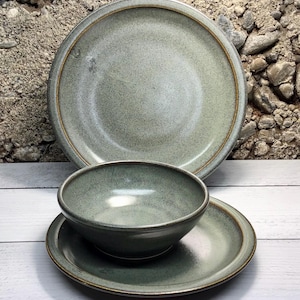 Handmade Pottery Dinnerware--Slate--Single 3-piece place setting--dinner plate, salad plate, soup bowl--ceramic dinnerware--stoneware dishes