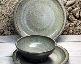 Handmade Pottery Dinnerware--Slate--Single 3-piece Stoneware place setting