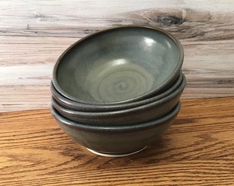 Set of 4 handmade pottery soup/cereal bowl--small ceramic bowls cereal or soup-- Slate glaze-small 2 cup bowls handmade--2 cup serving bowl