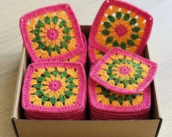 Quadrados de crochê de algodão feitos à mão | Motivos de 10 cm (4 x 4 polegadas) para artesanato, mantas