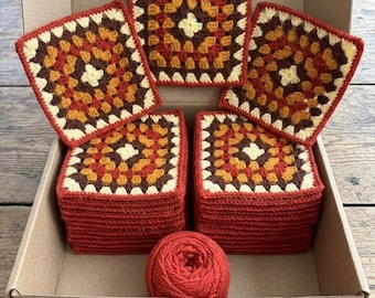 Quadrados de crochê artesanais em algodão, estilo "vovó", medindo 14 cm (5,5 polegadas), perfeitos para mantas, almofadas e cardigãs.