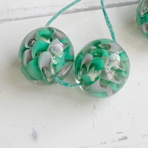 pair of handmade artisan lampwork glass ribbon beads destash