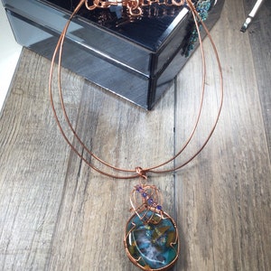 Beautiful 2 strand copper wire necklace, glass pendant necklace, wire wrapped necklace, wire choker necklace, ladies’ gift